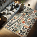 Ambesonne Bohemian Decorative Rug, Retro Mid Century Inspired Abstract Patterns on Ivory Background, Quality Carpet for Bedroom Dorm and Living Room, 2' x 5', Dark Orange and Reseda Green