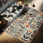 Ambesonne Bohemian Decorative Rug, Retro Mid Century Inspired Abstract Patterns on Ivory Background, Quality Carpet for Bedroom Dorm and Living Room, 2' x 5', Dark Orange and Reseda Green
