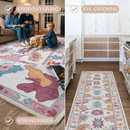 Fame Living Pink Oushak Rug, Modern, Vintage, Turkish, Eclectic, Floral, Pastel, Washable, Area Rugs for Living Room, Dining, Bedroom, Nursery, Girls, Boys, 5'9"x8'9"
