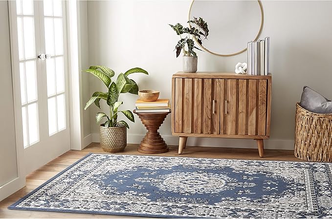 Home Dynamix Premium Sakarya Traditional Medallion Border Area Rug, Midnight Blue, 21"x35" Rectangle