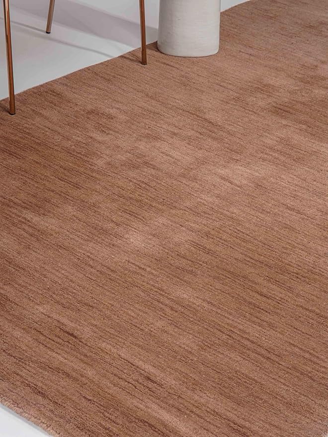 Hand Knotted Loom Wool ECO-Friendly Area Rugs - 8'x10', Rectangle, Light Brown Color, Solid Plain Design, High Pile Thick Handmade Anti Skid Rugs for Living Room (L00111)