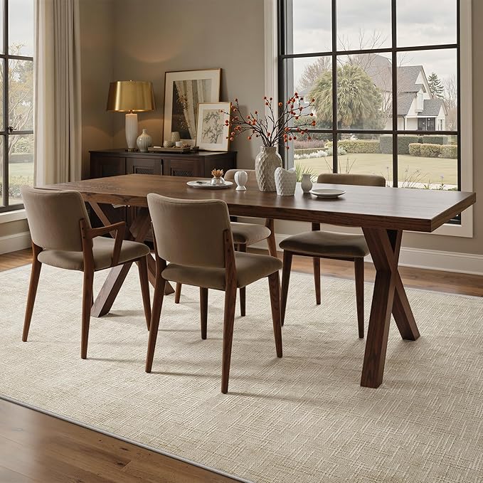 Valenrug Washable Rugs 8x10 - Stain Resistant 8x10 Area Rugs for Living Room, Non Slip High-Low Pile Textured Area Rugs for Bedroom, Folable Machine Washable Area Rug (8'x10', Beige)