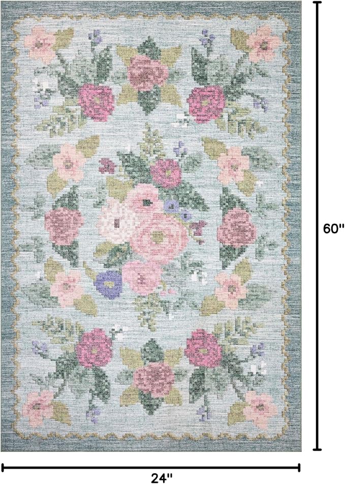 Loloi Rifle Paper Co. Rosa Collection RSA-02 Sky 2'-0" x 5'-0" Accent Rug