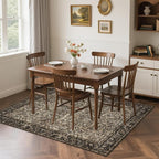 Washable Living Room Rug: 5x7 Boho Floral Soft Area Rug for Bedroom Decor - Vintage Low Pile Thin Carpet for Dining Room Non-Slip - Farmhouse Stain Resistant Rugs - Dark Brown