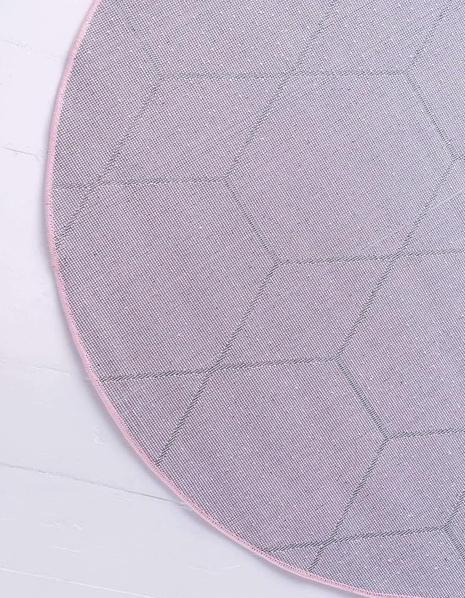 Unique Loom Trellis Frieze Collection Area Rug - Geometric (7' Round, Light Pink/ Ivory)