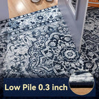 YJ.GWL Area Rugs for Living Room 4x6 Machine Washable Rugs for Bedroom, Non Slip Floral Vintage Rug Indoor Carpet, Stain Resistant Throw Rug for Dining Room Kitchen, Navy Blue