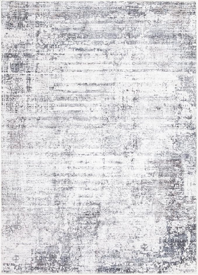 Bloom Rugs Washable Non-Slip 4' x 6' Rug - Gray/Charcoal/Blue Modern Abstract Area Rug for Living Room, Bedroom, Dining Room, and Kitchen - Exact Size: 4' x 6'