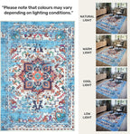 GLN Rugs Traditional Collection - Machine Washable Area Rug, Traditional Washable, Non Slip, Low Pile Chenille Rug, Living Room, Bedroom, Kitchen Rug (8' x 10' Blue/Multicolor)