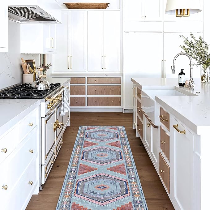 Fame Living Washable Area Rug. Modern Farmhouse. Vintage. Turkish. Bohemian. Distressed. Oriental. Traditional. Rugs for Living Room. Dining. Bedroom. Office. Entryway. Foyer. (856BlM, 2'5" x 9'8")