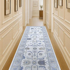 Fame Living Cream Blue Oushak Rug, Modern Rugs, Vintage, Turkish, Eclectic, Floral, Pastel, Washable, Small Throw, Accent Area Rug for Living Room, Bedroom, Kitchen, Bathroom, 2'5"x4'9
