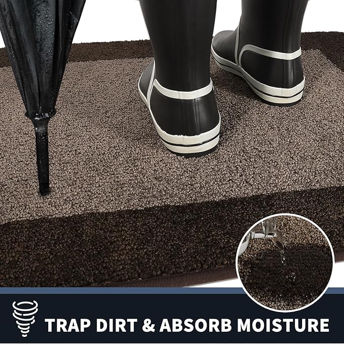 PURRUGS Dirt Trapping Door Mat 24" x 36", Non-Slip/Skid Machine Washable Entryway Rug, Shoes Scraper, Throw Rug, Super Absorbent Area Rug for Muddy Wet Shoes and Paws, Grayish Brown & Coffee