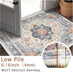 vivorug 5x7 Area Rugs - Boho Ultra-Thin Washable Rug with Non-Slip Backing, Ideal for Living Room, Bedroom, Kitchen Floor Carpet - Vintage Floral, Easy Clean, Durable, Low Pile Orange/Navy