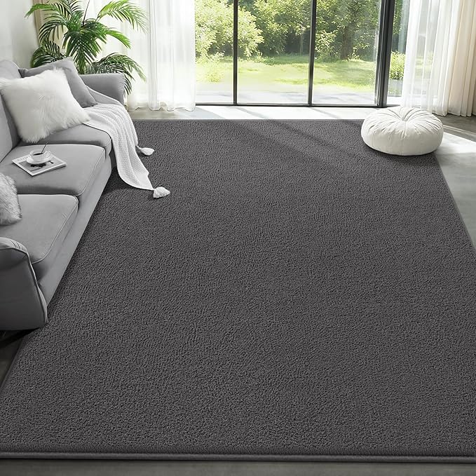 Modern Large Area Rug for Bedroom Living Room, 4x6 Feet Dark Grey Thickened Memory Foam Washable Rugs, Non-Slip Soft Minimalist Solid Indoor Carpets for Boys Girls Nursery Room Décor
