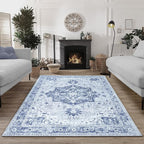 Bloom Rugs Washable Non-Slip 5' x 7' Rug - Gray/Blue Traditional Medallion Area Rug for Living Room, Bedroom, Dining Room, and Kitchen - Exact Size: 5' x 7'