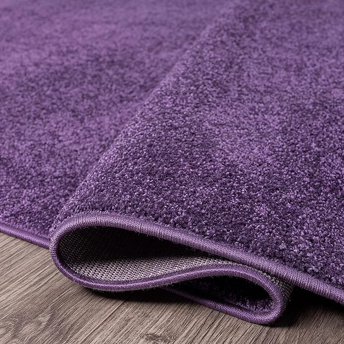 Eyely UES100N-4R Supersoft Haze Solid Low-Pile Indoor Area Rug, Coastal, Bohemian, Minimalist, Classic, Casual for Bedroom,Kitchen,Living Room,Non Shedding,Easy-Washing, Purple, 4' Round