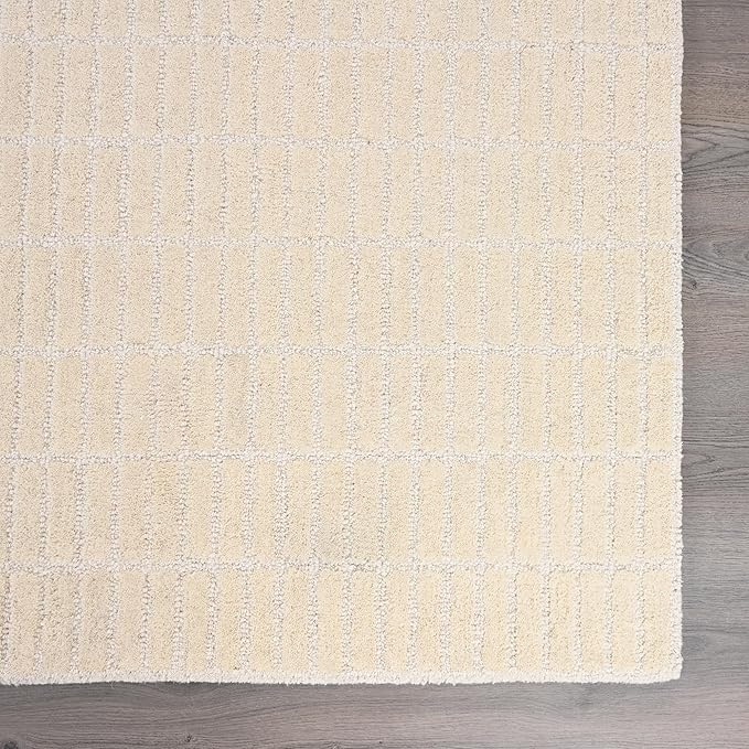 Hand-Tufted 100% Wool Area Rug – Unique Modern Geometric Grid Pattern, Soft Plush Textured Carpet for Living Room, Bedroom, Dining Room & Entryway (Beige, 6' Round)