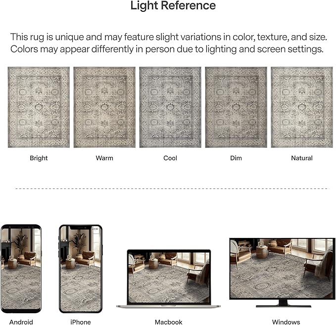 ReaLife Rugs Machine Washable Area Rug - Living Room Bedroom Bathroom Kitchen Entryway Office - Padded Low Pile Stain Resistant Premium - Boho Farmhouse Vintage - Paz - Beige Gray Ivory 5' x 7'