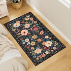 DUKINO 2x4 Rug for Entryway, Washable Kitchen Floral Runner Rug with Non Slip Backing, Low Pile Soft Boho Carpet for Kitchen, Hallway, Entryway, Laundry, Bedroom, Black