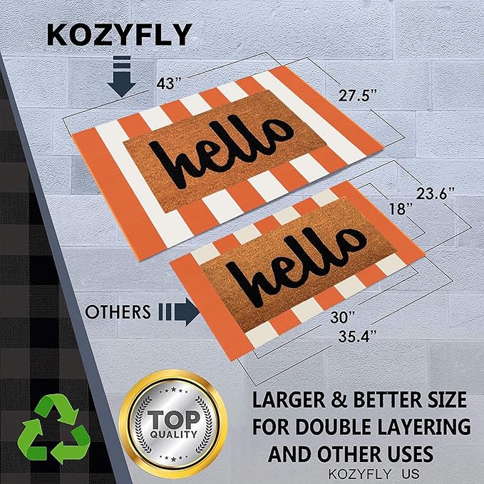 KOZYFLY Striped Rug 27.5x43 Inches Orange and White Halloween Fall Front Door Rug Hand Woven Area Rugs Washable Outdoor Doormats Indoor Entrance Mat for Front Porch Kitchen Entryway Patio Holiday