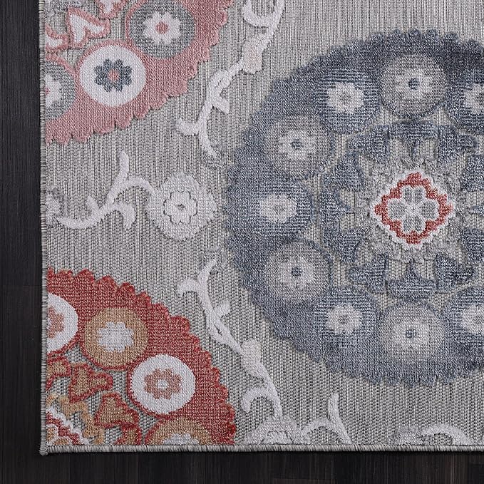 CAMILSON Indoor Outdoor Rug 8x10 Bohemian Medallion Floral Area Rugs for Indoor and Outdoor Patios Easy-Cleaning Non-Shedding Living Room Garden and Kitchen Washable Outside Carpet (8 x 10-Multicolor)