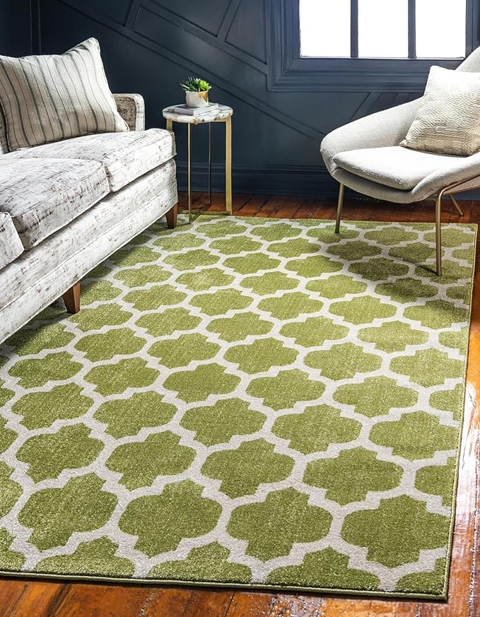 Rugs.com Lattice Collection Rug – 7' x 10' Light Green Medium Rug Perfect for Bedrooms, Dining Rooms, Living Rooms