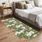 Runner Rug 2x7ft Non-Slip - Tropical Floral Watercolor Boho with Orchids & Leaves - Washable Entryway Carpet for Hallway, Bedroom, Dining Room - Green Pink Design