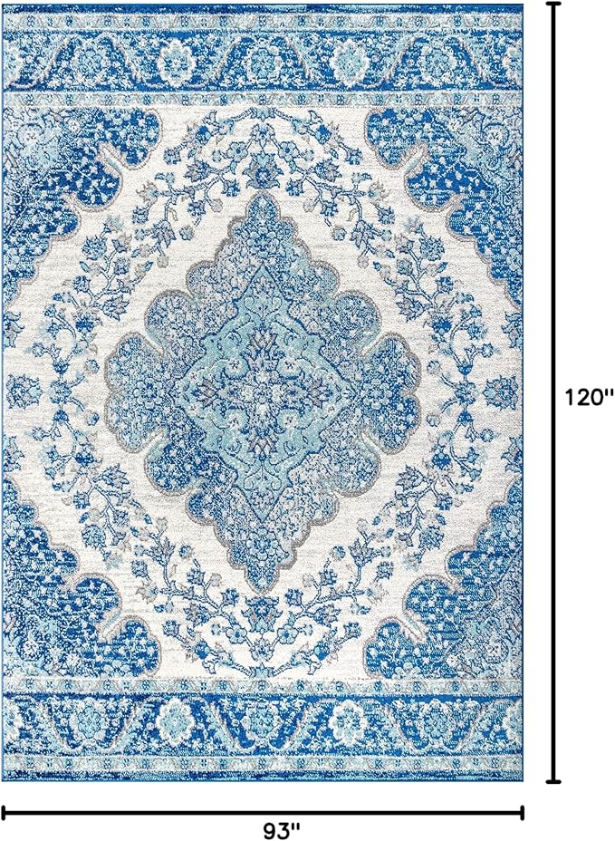 JONATHAN Y Boho Vintage Cream/Blue Indoor Area Rug, 8x10, Bohemian Flair Medallion, Floral Easy-Cleaning High Traffic for Living Room, Bedroom, Kitchen, Pet-Friendly, Non-Shedding (BMF106B-8)