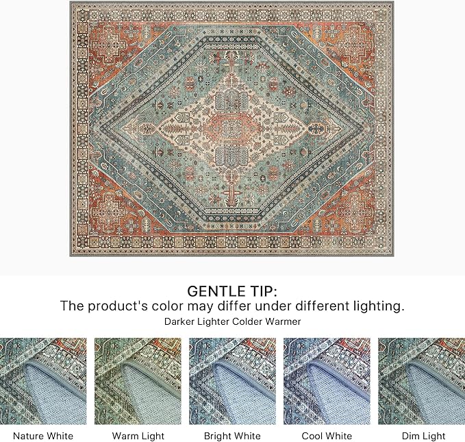 Bavni Runner Rug 2x10 Kitchen Rugs for Hallways Entryway, Washable Vintage Print Carpet, Ultra-Thin Chenille Low Pile Lightweight Rug with Non Slip Backing, Light Red/Blue