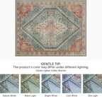 Bavni Kitchen Rug 2x5 Runner Rugs for Hallways Entryway, Washable Vintage Print Carpet, Ultra-Thin Chenille Low Pile Lightweight Rug with Non Slip Backing, Light Red/Blue