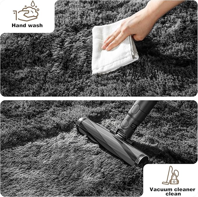 4x6 Rugs for Bedroom, Fluffy Small Area Rugs for Living Room, Soft Shag Fuzzy Carpet with 4 Non-Slip Stickers for Kids Boys and Girls Nursery Dorm Home Decor (Tie-Dyed Black Grey, 4ft x 6ft)