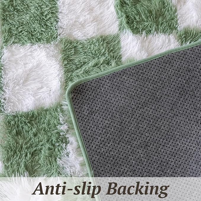 4x6 Area Rugs for Living Room Bedroom, Soft Fluffy Shaggy Bedside Rug, Indoor Floor Carpet for Kids Playroom, Dorms, Nursery Rooms, Home Decor (Green & White 4'x6')