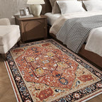 EnHomee 4x6 Washable Area Rugs for Bedroom, Boho Vintage Rugs, Foldable Area Rug for Dining Room, Non-Slip Soft Living Room Rug, Low Pile Large Carpet for Bathroom, Red