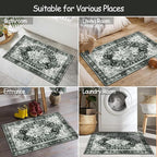 Moynesa Washable 2x3 Entryway Rug Small Front Door Mat, Black and White Kitchen Rugs Non Skid Non-Slip with Rubber Backing, Distressed Low Pile Throw Carpet for Indoor Outside Entrance