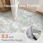 10x14 Area Rug Blue Cream Abstract Living Room Bedroom Washable Carpet Neutral Modern Non-Slip Soft Low Pile Lightweight Vacuumable Large Throw Rug for Dining Room