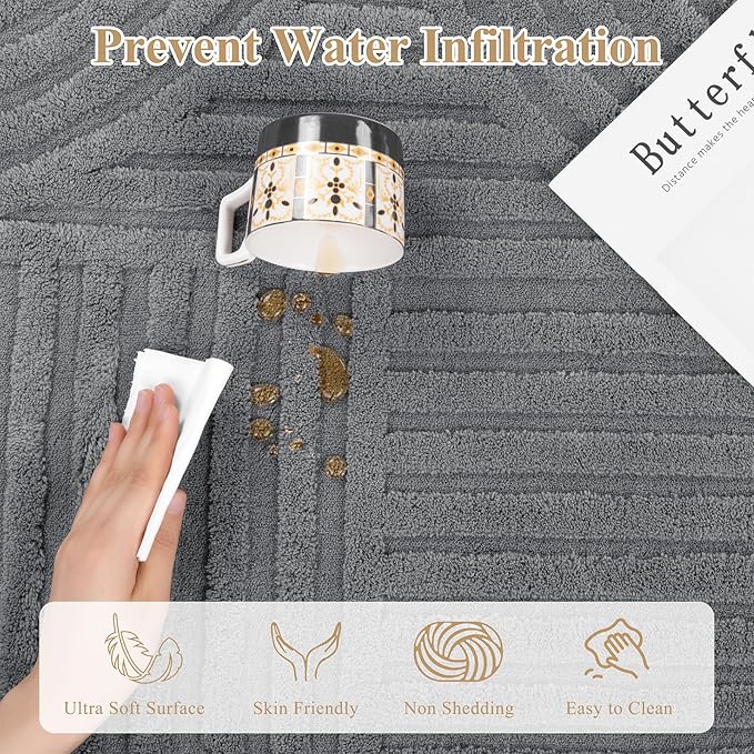 Pauwer 6x9 Washable Area Rugs for Living Room Modern Grey Solid Color Soft Fluffy Rugs for Bedroom Non Slip Boho Accent Indoor Mat Floor Carpet Cover for Kids Room Dining Room Kitchen Office