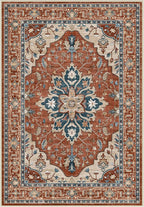Area Rugs 3'x5' Washable Non-Slip, Floral Vintage Distress Print Pattern Medallion Carpet for Living Room Bedroom Dining Room, Red Orange Blue Brown