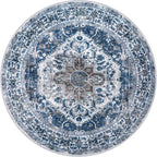 KOZYFLY Round Rug 6 Ft Rugs for Entryway Washable Circle Rug Non Slip Round Living Room Rugs Printed Faux Wool Vintage Round Dining Room Floor Carpet for Living Room, Entryway, Bedroom, Blue