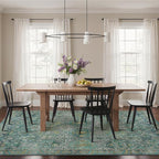 Bavni 8x10 Area Rugs for Living Room, Machine Washable Rug Non Slip, Vintage Chenille Distressed Print Carpet, Large Low Pile Ultra-Thin Lightweight Rugs for Bedroom, Dining Room, Home, Office, Cyan