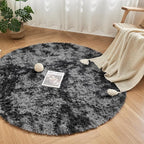 Andency Tie-Dyed Dark Grey Round Area Rug for Living Room, 6x6 Shag Rug for Bedroom, Fluffy Circle Carpet for Home Decor, Room, Fuzzy Plush Circular Rug for Dorm Playroom