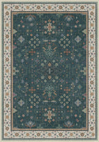 Dark Green Vintage 7x10 Washable Rugs for Living Room - Dark Academia Victorian Floral Geometric Bedroom Rug, Ultra Soft Thin Low Pile Non-Slip Large Rugs for Lounge