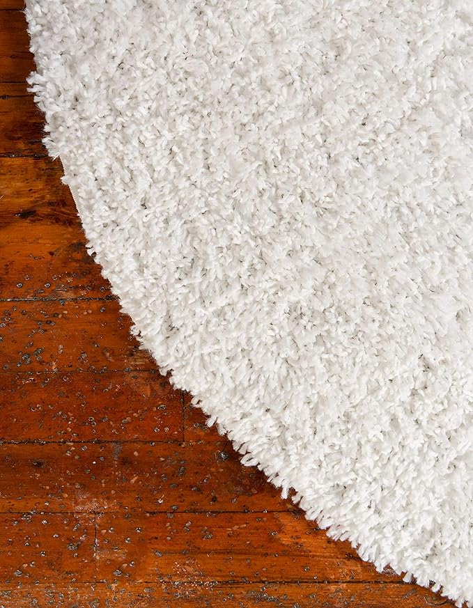 Unique Loom Davos Shag Collection Area Rug - Solid (6' 7" Round, White/ Ivory)