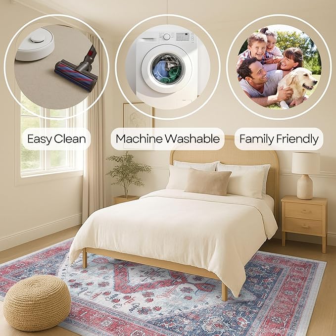 Fame Rugs Turkish Rug. Washable Vintage Oriental Antique Inspired Traditional Doormat Small Modern Area Rugs Luxury Entryway Entry Bedroom Bathroom Kitchen (402RN, 2' x 3')