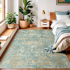 WITSHOCK Living Room Area Rugs 5x7：Modern Abstract Machine Washable Large Rug for Bedroom Dining Room Non-Slip Stain Resistant Home Office Decor,Teal Brown