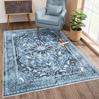 Bloom Rugs Caria Washable Non-Slip 3x5 Rug - Blue/Charcoal Traditional Area Rug for Living Room, Bedroom, Dining Room, and Kitchen - Exact Size: 3' x 5'