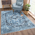 Bloom Rugs Washable Non-Slip 2x3 Rug - Blue/Charcoal Traditional Oriental Area Rug for Living Room, Bedroom, Dining Room, and Kitchen - Exact Size: 2' x 3'