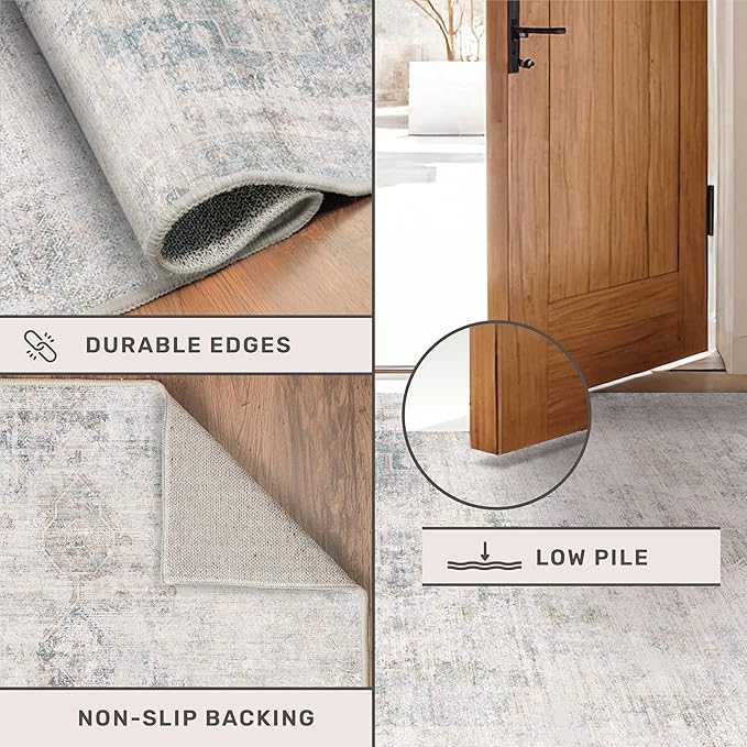Modern Living Room Rug - 10x12 Large Area Rug for Dining Room Table, Classroom, Slate Blue Grey, Lightweight, Soft & Foldable