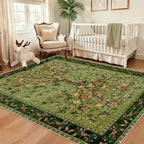 Green Rugs for Living Room 5x7 Area Rugs, Machine Washable Non-Slip Carpet, Boho Floral Low Pile Throw Rugs for Bedroom, Dining Room, Office, Nursery, Vintage Home Decor