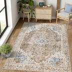 jinchan Kelda Area Rug 6x9 Washable Living Room Rug Vintage Soft Indoor Large Floor Cover Retro Distressed Mat Accent Lightweight Non-Slip Thin Carpet for Kitchen Bathroom Bedroom Brick Red