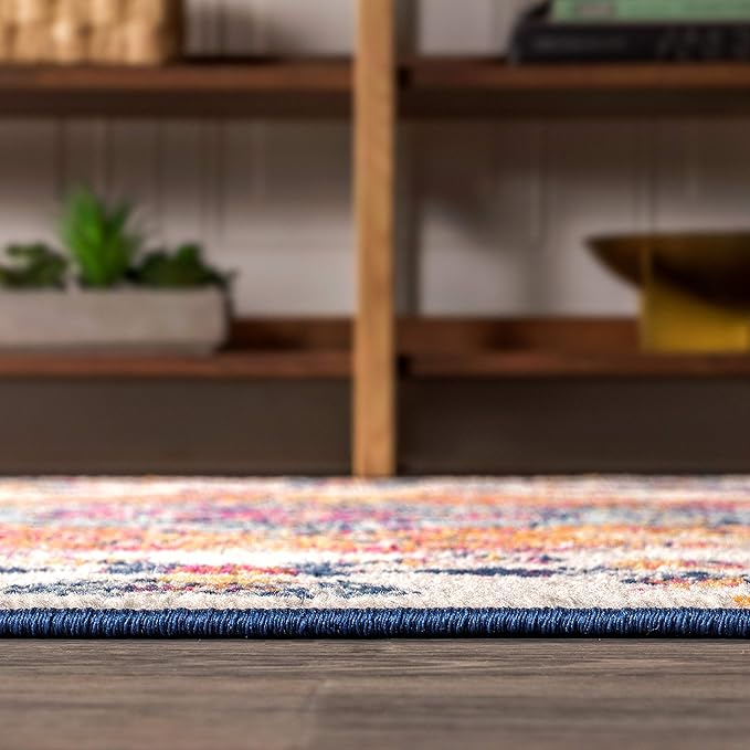 JONATHAN Y Boho Vintage Blue/Multi 3x3 Square Area Rug, Bohemian Flair Medallion, Floral Easy-Cleaning High Traffic for Living Room, Bedroom, Kitchen, Pet-Friendly, Non Shedding (BMF106A-3SQ)