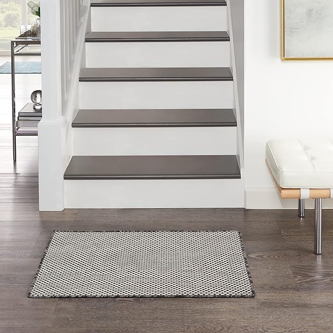 Nourison Home Courtyard Ivory Charcoal 2' x 3' Area Rug - Easy Clean, Non Shedding, Bed Room, Living Room, Dining Room, Kitchen (2' x 3')